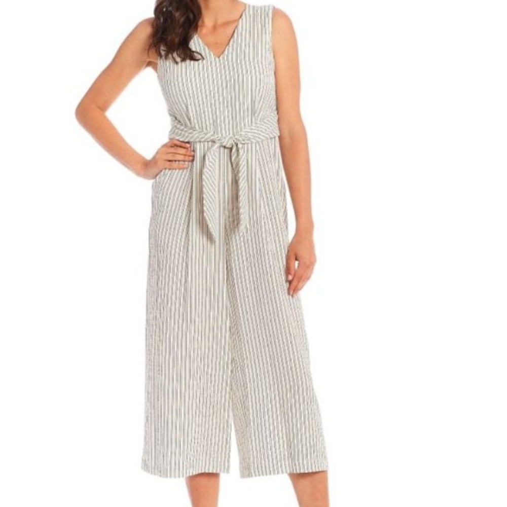 *Calvin Klein* Gray & White Striped Jumpsuit